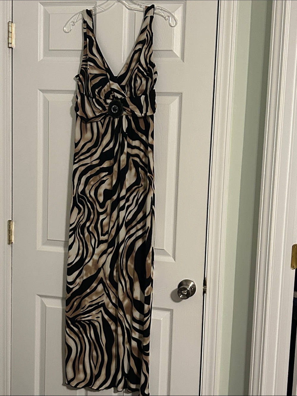 Enfocus Studio Black and Tan Zebra-Print Maxi Dress